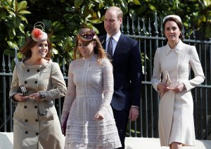 WINDSOR, UNITED KINGDOM - APRIL 16:  :  (L-R) Princess Eugenie, Princess Beatrice, Prince William, Duke of Cambridge and Catherine, Duchess of Cambridge attend the Easter Day service at St George's Chapel on April 16, 2017 in Windsor, England. (Photo by Peter Nicholls/WPA Pool/Getty Images)