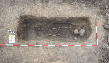 Corded Ware child’s grave with miniature axe. Credit:  Archaeological Centre Olomouc