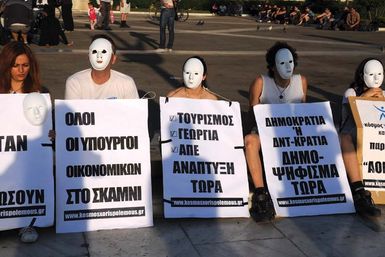 Protesters in Athens during the euro-zone debt crisis