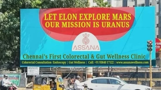 A billboard in Chennai is going viral for its clever wordplay.(X/@Rainmaker1973)