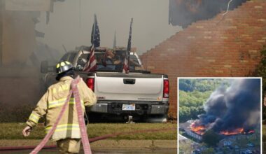 Photos emerge of truck decked out in American flags that gunman crashed into Mormon church before shooting