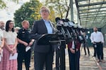 Democratic Oregon Gov. Tina Kotek speaks at a news conference in Portland, Ore., on Saturday, Sept. 27, 2025, after Republican President Donald Trump said he would send troops to the city.