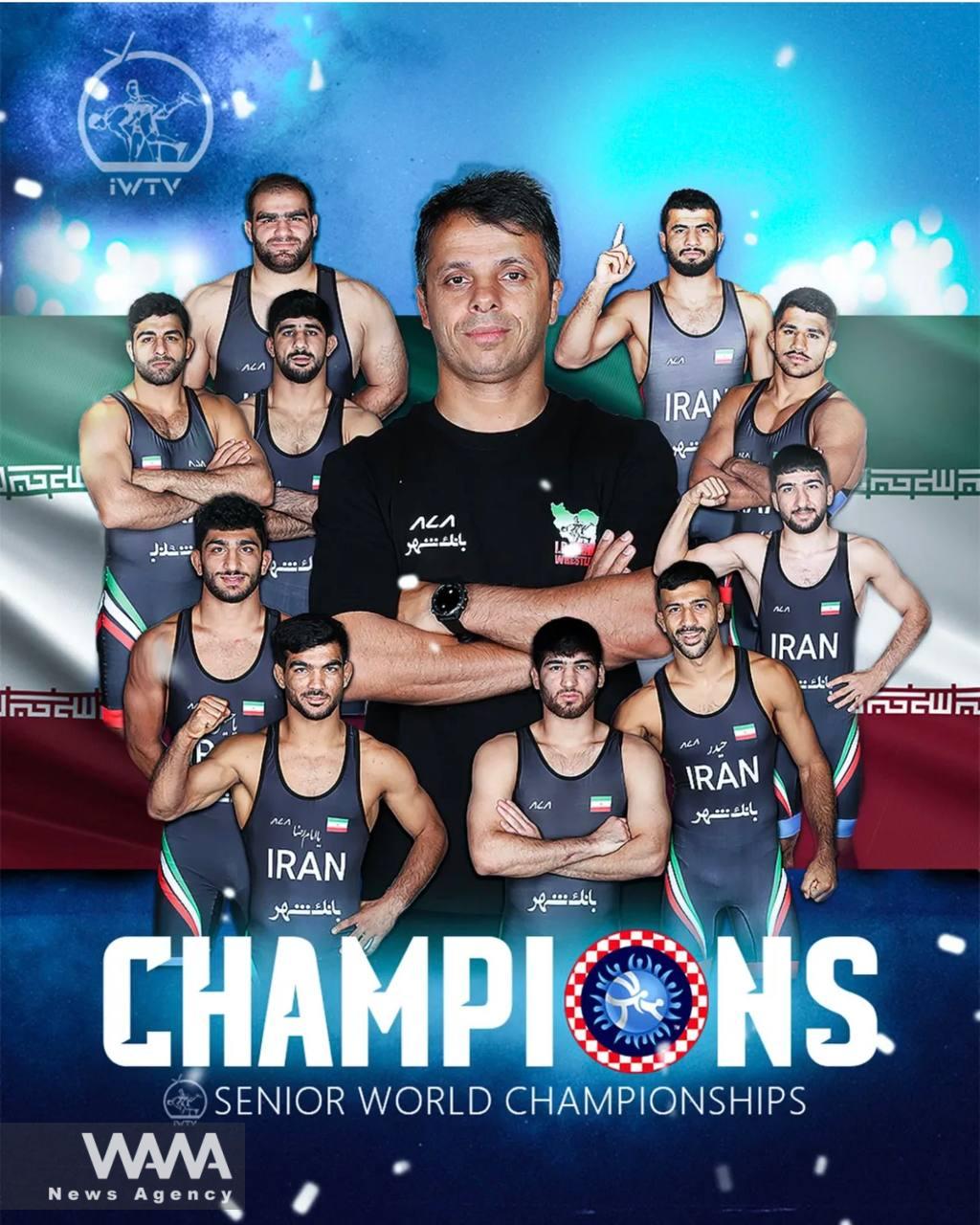 United World Wrestling poster released on the occasion of Iran’s Greco-Roman wrestling team winning the World Championships. Social media / WANA News Agency 