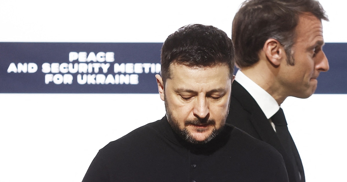 Volodymyr Zelensky et Emmanuel Macron à l'Elysée le 26 mars 2025, avant le sommet de la "coalition des volontaires" à Paris.