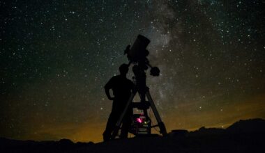 Astronomer using telescope to observe the night sky