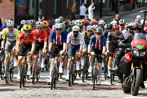 Riders in the Maryland Cycling Classic men’s race approach Fells...