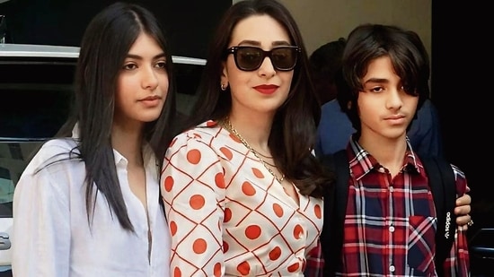 Karisma Kapoor with daughter Samaira and son Kiaan Raj.