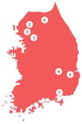 South Korea map showing the locations shown in the article.
