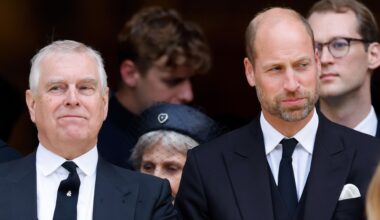 Prince Andrew and Prince William both wear black suits to attend a funeral