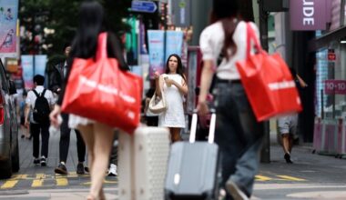 This file photo shows a street in the popular tourist district of Myeongdong, in central Seoul, on June 26, 2025. (Image courtesy of Yonhap)