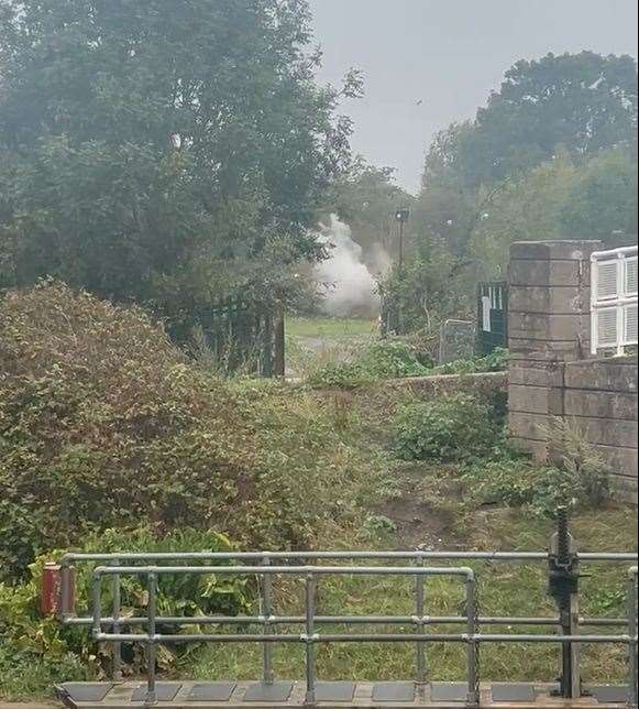 The controlled explosion on land off Mill Lane, Newark, of an unexploded explosive device. Photo: supplied by Leanda Hillier
