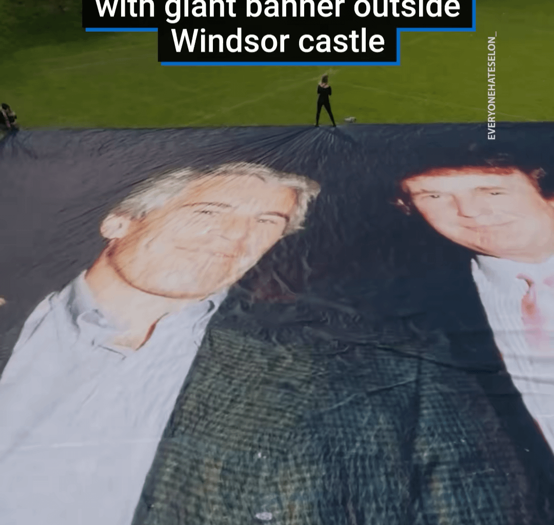 The (Incredibly based) UK welcomes Donald Trump’s state visit by rolling out the world's biggest photo of the President with convicted pedophile Jeffrey Epstein outside Windsor castle