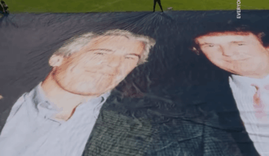 The (Incredibly based) UK welcomes Donald Trump’s state visit by rolling out the world's biggest photo of the President with convicted pedophile Jeffrey Epstein outside Windsor castle