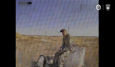A russian soldier spots a Ukrainian FPV drone, talks into his radio and is hit. Birds of Madyar, September 2025.