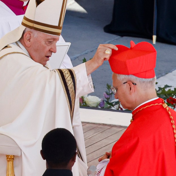Pope Francis, in 2023, officiated at part of the process and ceremony to elevate Robert Francis Prevost, now Leo XIV, to cardinal. (Riccardo De Luca/Associated Press)