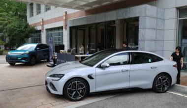 BYD automobiles on display at the Chinese Embassy in Seoul (Image courtesy of Yonhap)