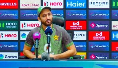 Pakistan cricket team captain Salman Ali Agha at his press conference after the team's Asia Cup final defeat to India on Sunday. (Screenshot via YouTube/ACC)