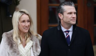 Secretary of Defense of Pete Hegseth and his wife Jennifer in Warsaw, Poland on Feb. 14, 2025. (Photo by Jakub Porzycki/NurPhoto) (Jakub Porzycki/NurPhoto via Getty Images)