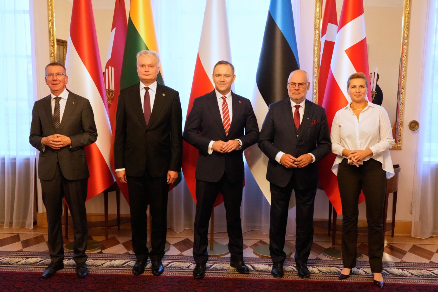The Presidents of Latvia Edgars Rinkevics, 1st left, Lithuania President Gitanas Nausėda, second l...