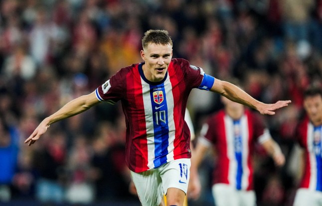 Soccer Football - World Cup - UEFA Qualifiers - Group I - Norway v Moldova - Ullevaal Stadion, Oslo, Norway - September 9, 2025 Norway's Martin Odegaard celebrates scoring their fifth goal Cornelius Poppe/NTB via REUTERS ATTENTION EDITORS - THIS IMAGE WAS PROVIDED BY A THIRD PARTY. NORWAY OUT. NO COMMERCIAL OR EDITORIAL SALES IN NORWAY. TPX IMAGES OF THE DAY