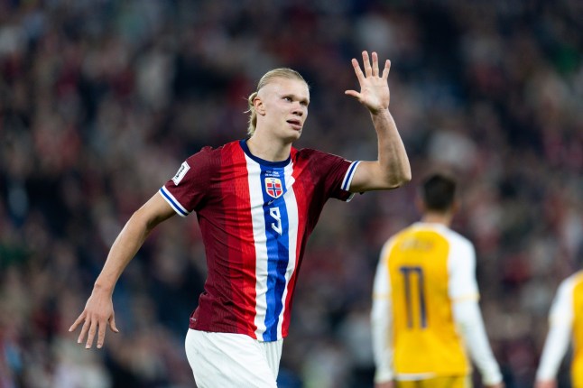 Mandatory Credit: Photo by Ane Frosaker/SPP/Shutterstock (15478671bh) Erling Braut Haaland (9 Norway) celebrates after scoring during the UEFA European Qualifiers for 2026 World Cup football game between Norway and Moldova at Ullevaal Stadium in Oslo, Norway UEFA European Qualifiers for 2026 World Cup - Norway v Moldova - Ullevaal Stadium, Oslo - 09 Sep 2025
