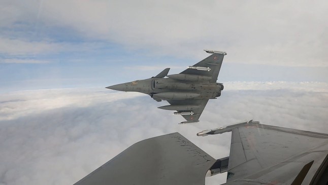A French Air Force Dassault Rafale B fighter jet configured for air-to-air weaponry deployed at an unspecified location in the Polish airspace