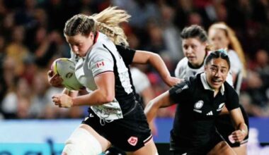 Sophie de Goede breaks clear to score for Canada