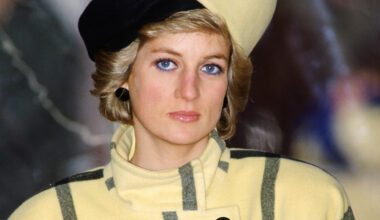 Princess Diana visits Cowes on the Isle of Wight to christen the boat Vigilant while wearing a yellow and black checked coat