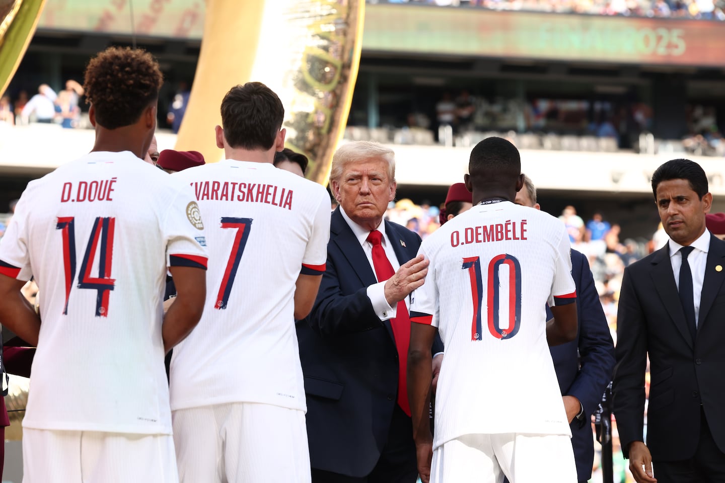 President Trump presented Paris St Germain's Ousmane Dembele the runner-up medal after Chelsea won in the FIFA Club World Cup final, at MetLife Stadium in July in East Rutherford, N.J.