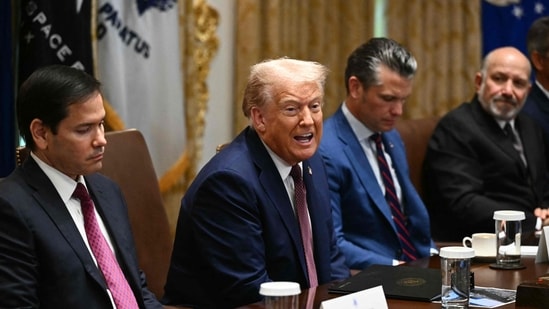 US President Donald Trump speaks during in a cabinet meeting, alongside Secretary of State Marco Rubio (L), Secretary of Defense Pete Hegseth (2R), and Secretary of Commerce Howard Lutnick (R), in the Cabinet Room of the White House in Washington, DC.(AFP File)