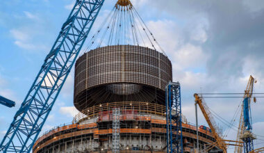 In July 2023, Vogtle Unit 3 became the first advanced nuclear reactor to enter commercial operation in the United States. Construction is shown in progress in May 2020.