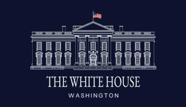 White House building on blue background