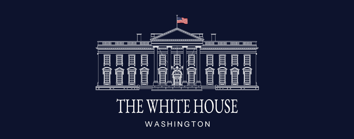 White House building on blue background