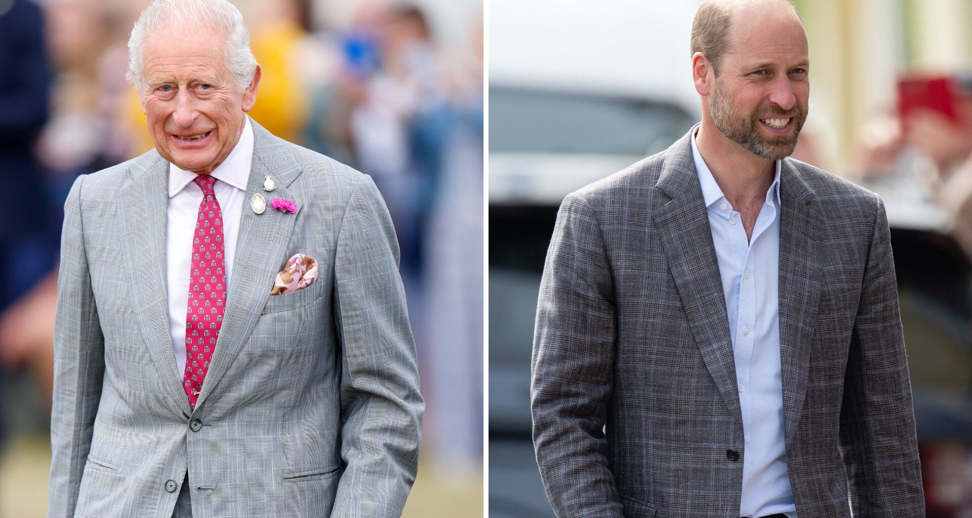 A composite of a picture of King Charles in 2025 and a picture of Prince William in 2025
