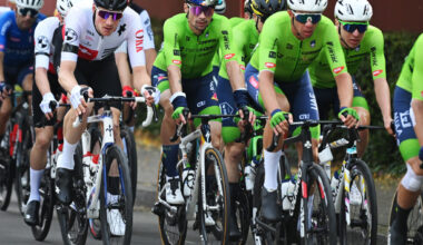 ZURICH, SWITZERLAND - SEPTEMBER 29: (L-R) Stefan Kung of Team Switzerland, Primoz Roglic and Tadej Pogacar of Team Slovenia compete during the 97th UCI Cycling World Championships Zurich 2024, Men's Elite Road Race a 273.9km one day race from Winterthur to Zurich on September 29, 2024 in Zurich, Switzerland. (Photo by Dario Belingheri/Getty Images)