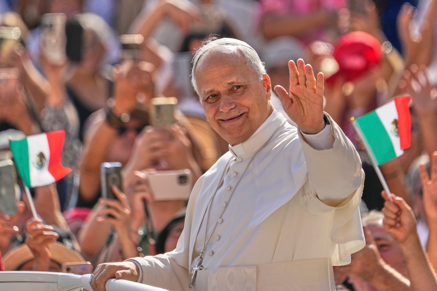 Pope Leo XIV arrives in St. Peter's Square on the occasion of the weekly general audience at the Vatican, on Sept. 17.