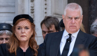 Sarah Ferguson and Prince Andrew both look somber while wearing black