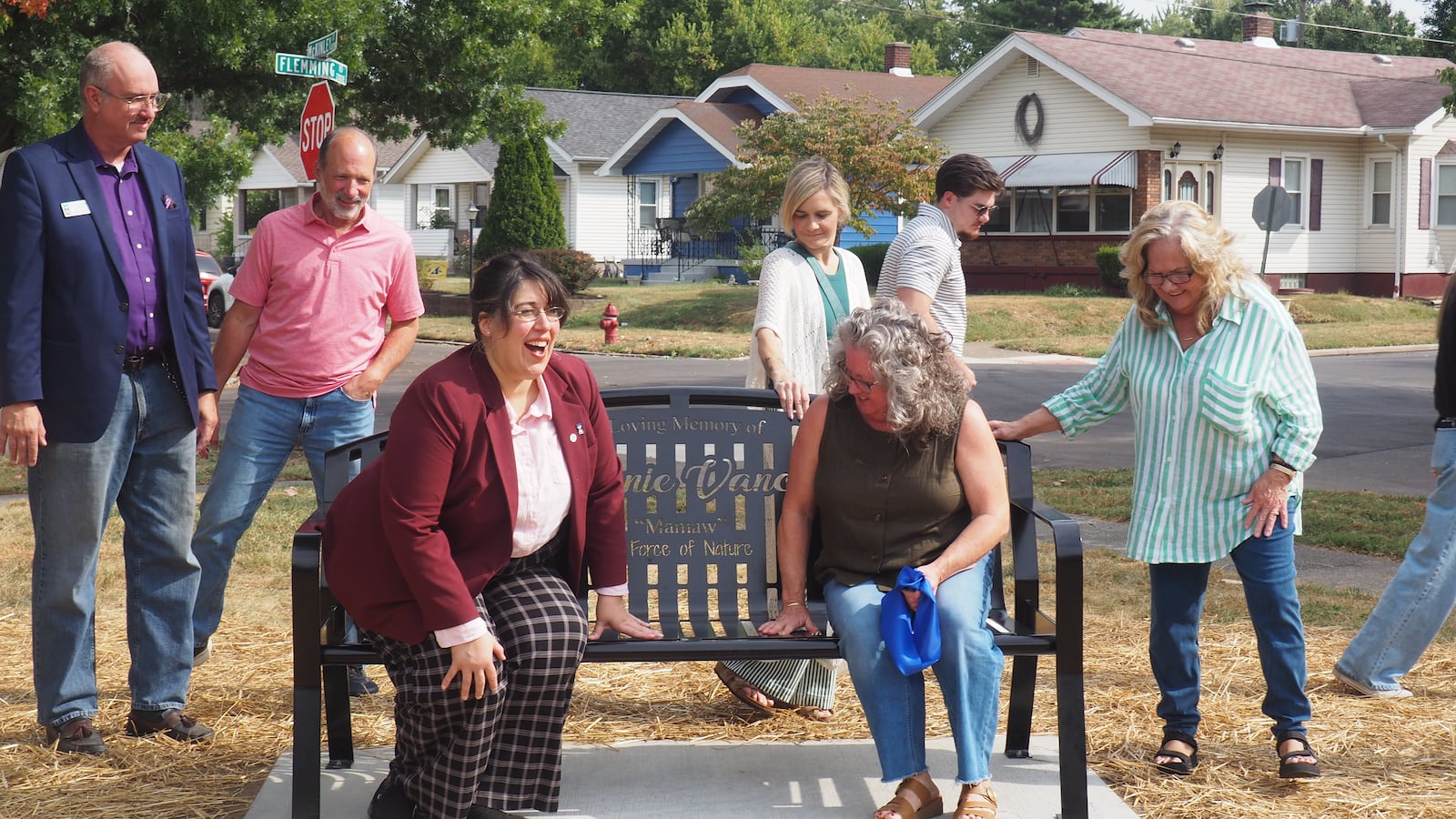 The memorial bench for Bonnie Vance is at the corner of Flemming Road and McKinley Street at Miami Park in Middletown. BRYN DIPPOLD/STAFF