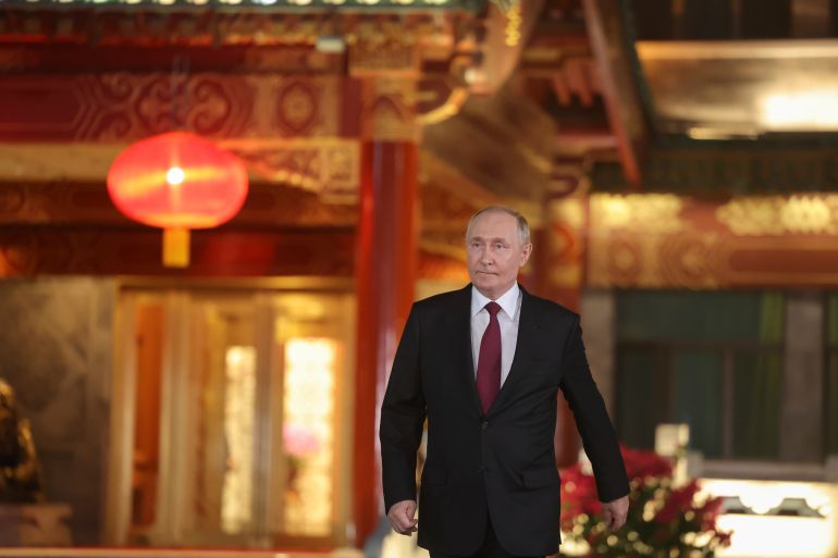 Russian President Vladimir Putin arrives for a press conference, at the end of his visit to China for the Tianjin SCO Summit and the military parade to mark the 80th anniversary of the end of World War Two, in Beijing, China, Wednesday, Sept. 3, 2025. (Maxim Shemetov, Pool Photo via AP)