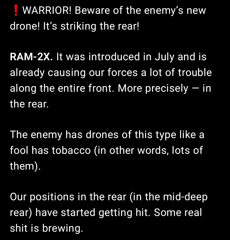 Russian invaders are growing concerned about Ukraine’s new RAM-2X drone, which has recently been destroying their rear positions