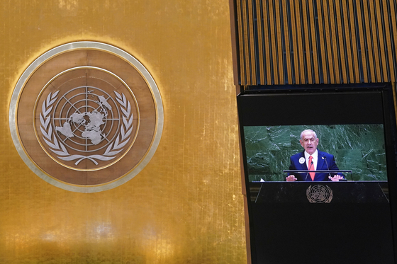 Israel Prime Minister Benjamin Netanyahu addresses the 80th session of the United Nations General Assembly, Sept. 26. [AP/YONHAP]