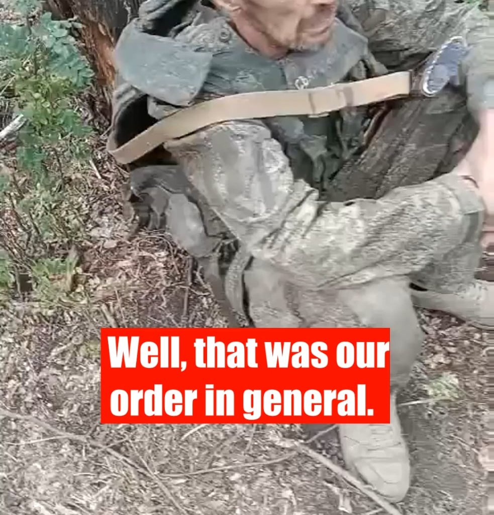 "You just go ahead of me. You will give me the rifle. When you see a drone, crouch down like a mushroom." A russian invader is preparing his comrade for a meeting with a Ukrainian drone, using him as bait