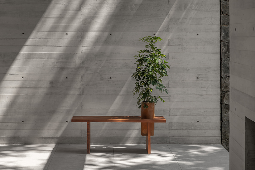 wooden furniture pieces, banca tres and silla cuatro, interact with space, materiality, and light