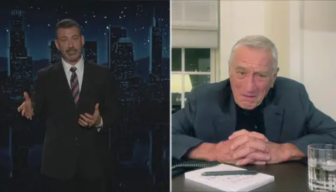 Getty Images Jimmy Kimmel in a split-screen with Robert De Niro