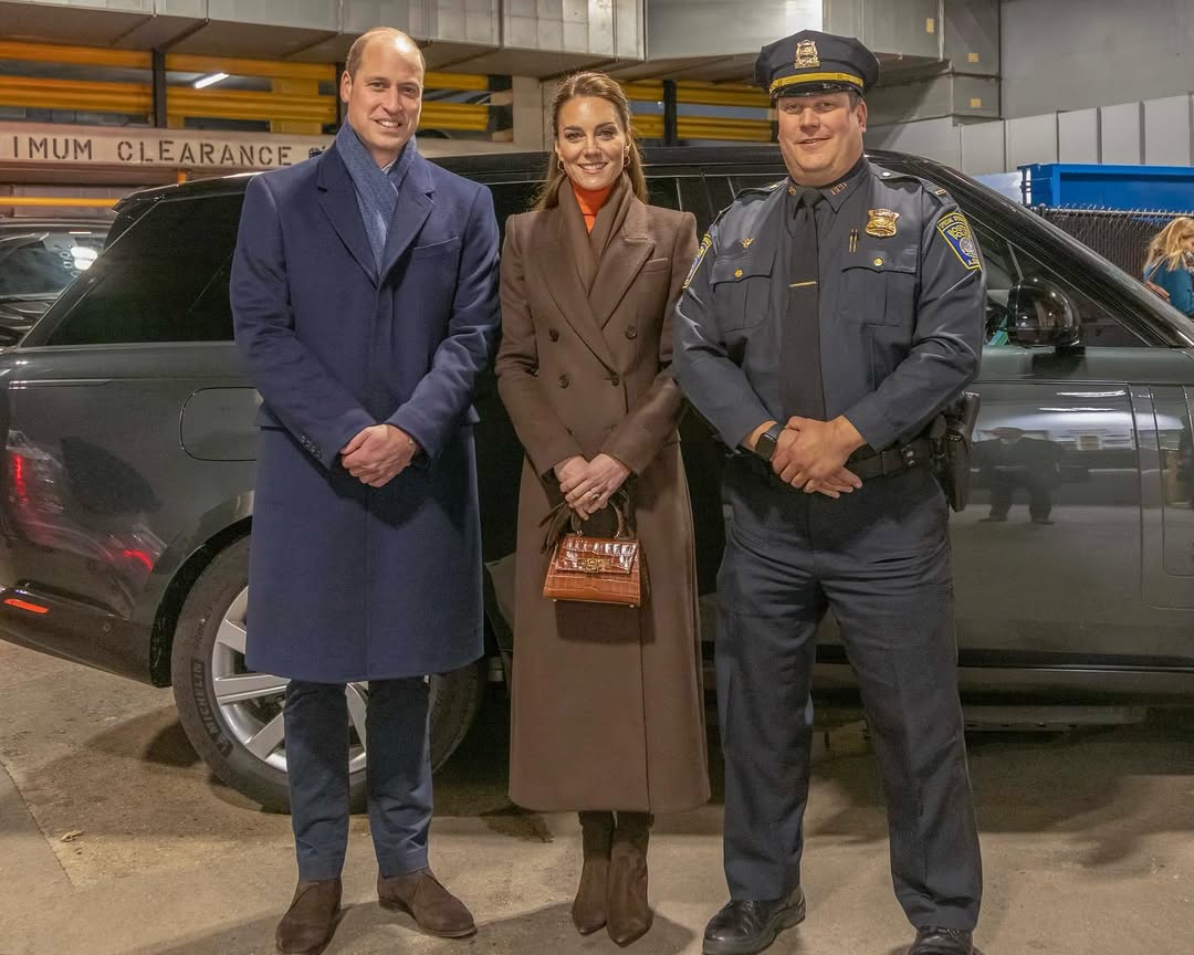 Kate Middleton, Prince William and Bret LaBelle posing in front of a car