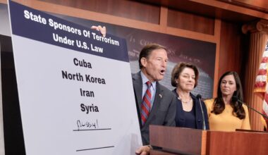 Sen. Richard Blumenthal, D-Conn., speaks during a news conference on legislation designating Russia and Belarus as state sponsors of terrorism, on Capitol Hill, Thursday, Sept. 11, 2025, in Washington. (AP Photo/Mariam Zuhaib)
