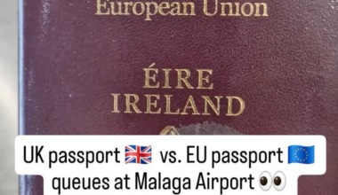 Low-class Irish peasant flexing his passport. No one in the UK cares — Brits love queuing, while the Irish have no civic sense.
