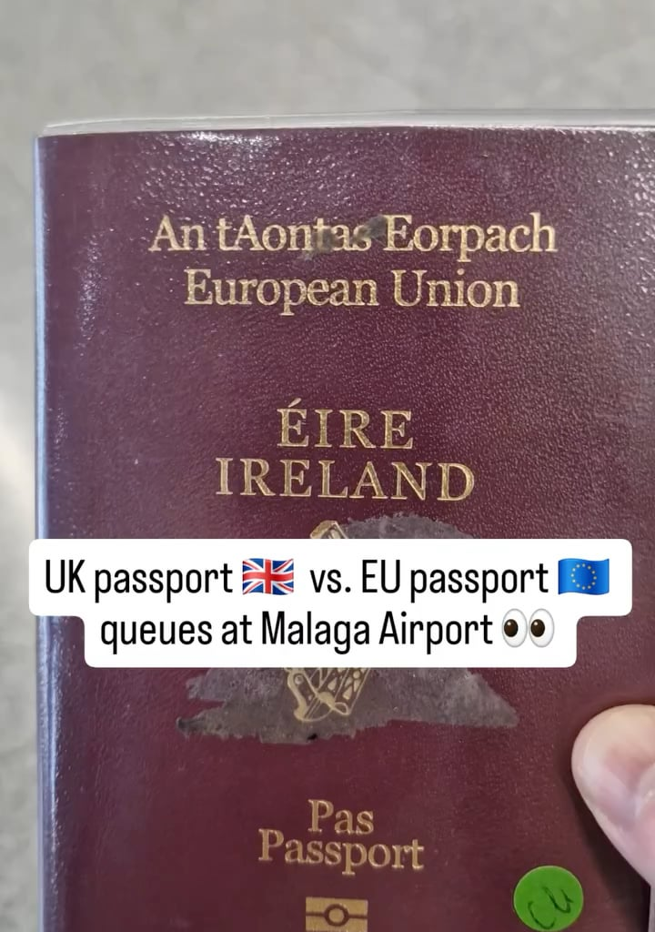 Low-class Irish peasant flexing his passport. No one in the UK cares — Brits love queuing, while the Irish have no civic sense.
