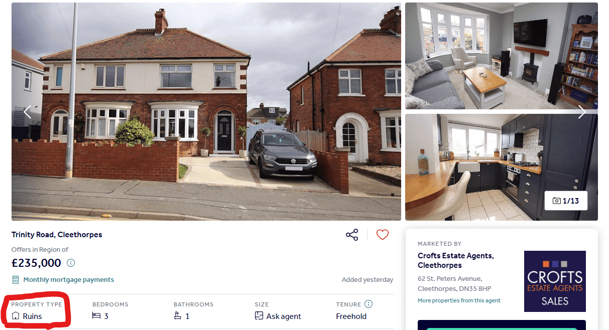 I know Cleethorpes isn't the best area, but I think calling this house Ruins is a bit strong