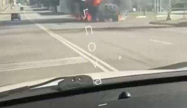 A Russian fuel tanker is seen burning in Vuhlehorsk, Donetsk Region after a suspected Ukrainian strike - September 2025